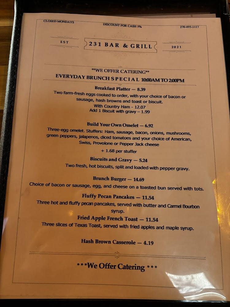 231 Bar & Grill Menu image 2